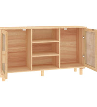 Sideboard Braun 105x30x60 cm Massivholz Kiefer und Natur-Rattan