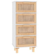 Sideboard Weiß 40x30x90 cm Massivholz Kiefer und Natur-Rattan