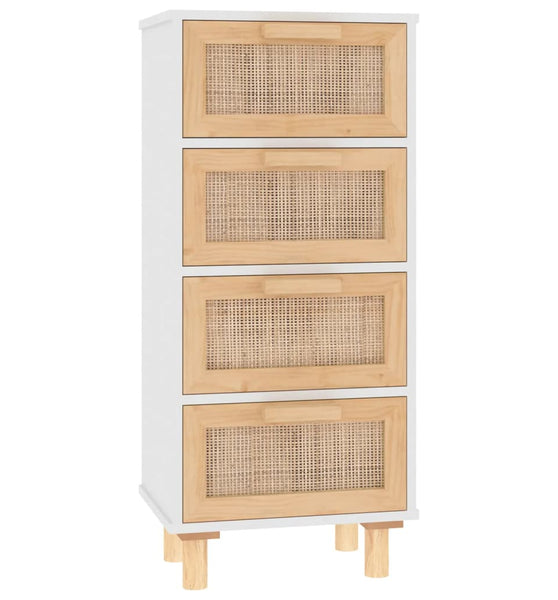 Sideboard Weiß 40x30x90 cm Massivholz Kiefer und Natur-Rattan
