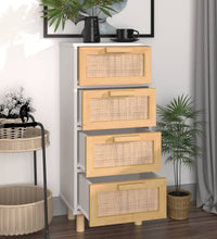 Sideboard Weiß 40x30x90 cm Massivholz Kiefer und Natur-Rattan