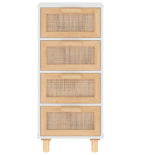 Sideboard Weiß 40x30x90 cm Massivholz Kiefer und Natur-Rattan