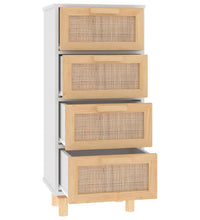 Sideboard Weiß 40x30x90 cm Massivholz Kiefer und Natur-Rattan
