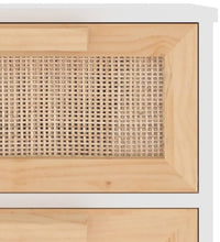 Sideboard Weiß 40x30x90 cm Massivholz Kiefer und Natur-Rattan