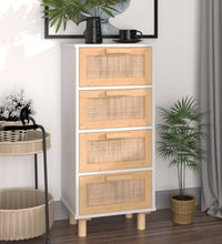 Sideboard Weiß 40x30x90 cm Massivholz Kiefer und Natur-Rattan