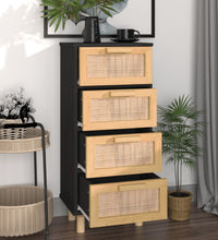 Sideboard Schwarz 40x30x90cm Massivholz Kiefer und Natur-Rattan