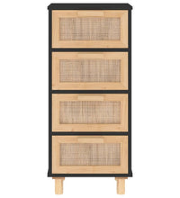 Sideboard Schwarz 40x30x90cm Massivholz Kiefer und Natur-Rattan