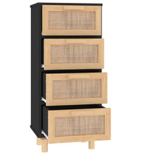 Sideboard Schwarz 40x30x90cm Massivholz Kiefer und Natur-Rattan