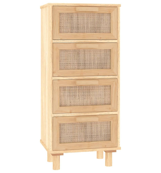 Sideboard Braun 40x30x90 cm Massivholz Kiefer und Natur-Rattan