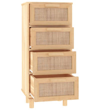 Sideboard Braun 40x30x90 cm Massivholz Kiefer und Natur-Rattan