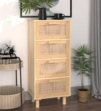 Sideboard Braun 40x30x90 cm Massivholz Kiefer und Natur-Rattan