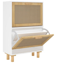 Schuhschrank Weiß 52x25x80 cm Holzwerkstoff & Rattan Natur
