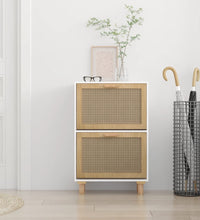 Schuhschrank Weiß 52x25x80 cm Holzwerkstoff & Rattan Natur