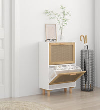 Schuhschrank Weiß 52x25x80 cm Holzwerkstoff & Rattan Natur