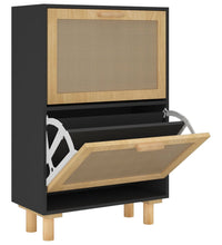 Schuhschrank Schwarz 52x25x80 cm Holzwerkstoff & Rattan Natur
