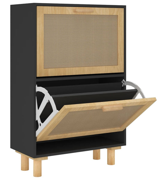 Schuhschrank Schwarz 52x25x80 cm Holzwerkstoff & Rattan Natur