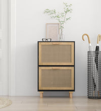 Schuhschrank Schwarz 52x25x80 cm Holzwerkstoff & Rattan Natur