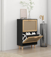 Schuhschrank Schwarz 52x25x80 cm Holzwerkstoff & Rattan Natur