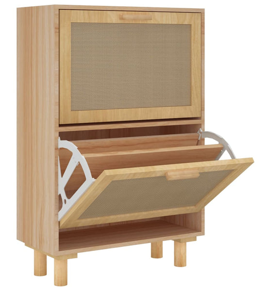 Schuhschrank Braun 52x25x80 cm Holzwerkstoff & Rattan Natur
