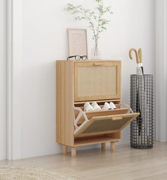 Schuhschrank Braun 52x25x80 cm Holzwerkstoff & Rattan Natur