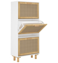 Schuhschrank Weiß 52x25x115 cm Holzwerkstoff & Rattan Natur