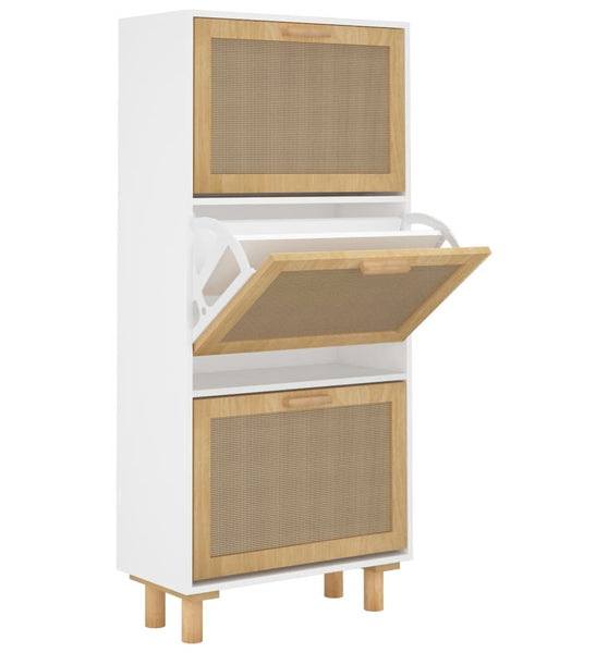 Schuhschrank Weiß 52x25x115 cm Holzwerkstoff & Rattan Natur