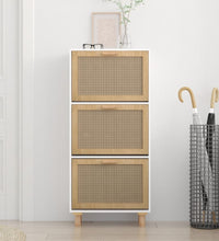 Schuhschrank Weiß 52x25x115 cm Holzwerkstoff & Rattan Natur