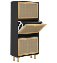 Schuhschrank Schwarz 52x25x115 cm Holzwerkstoff & Rattan Natur