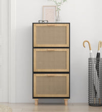 Schuhschrank Schwarz 52x25x115 cm Holzwerkstoff & Rattan Natur