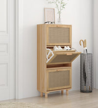 Schuhschrank Braun 52x25x115 cm Holzwerkstoff & Rattan Natur