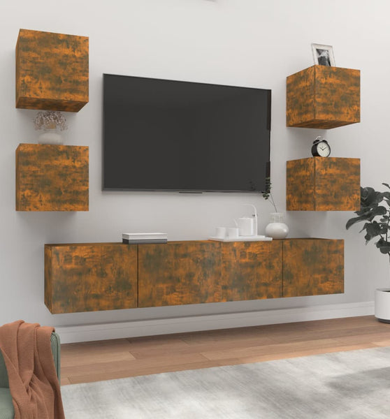 6-tlg. TV-Schrank-Set Räuchereiche Holzwerkstoff