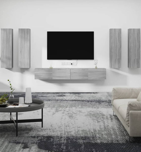 6-tlg. TV-Schrank-Set Grau Sonoma Holzwerkstoff