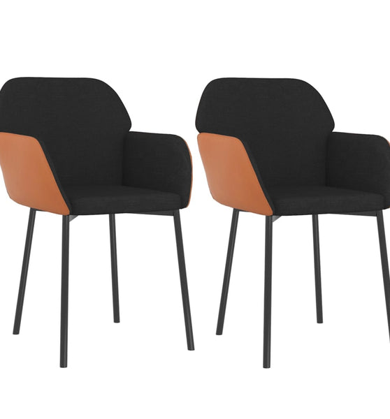 Esszimmerstühle 2 Stk. Schwarz Stoff und Kunstleder