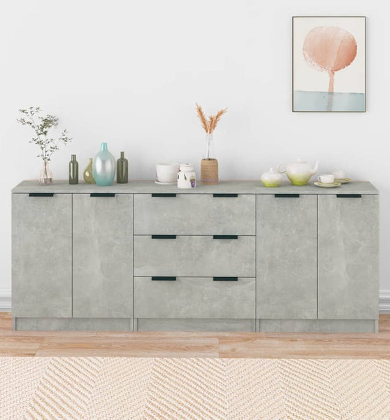 3-tlg. Sideboard-Set Betongrau Holzwerkstoff