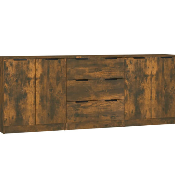 3-tlg. Sideboard Räuchereiche Holzwerkstoff
