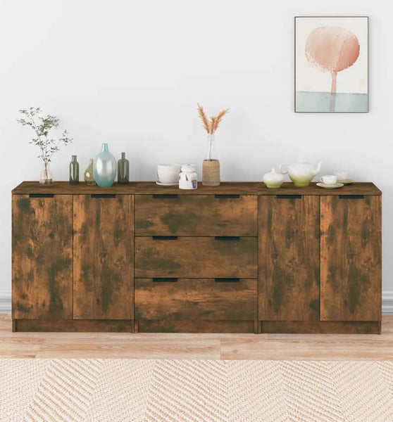 3-tlg. Sideboard Räuchereiche Holzwerkstoff