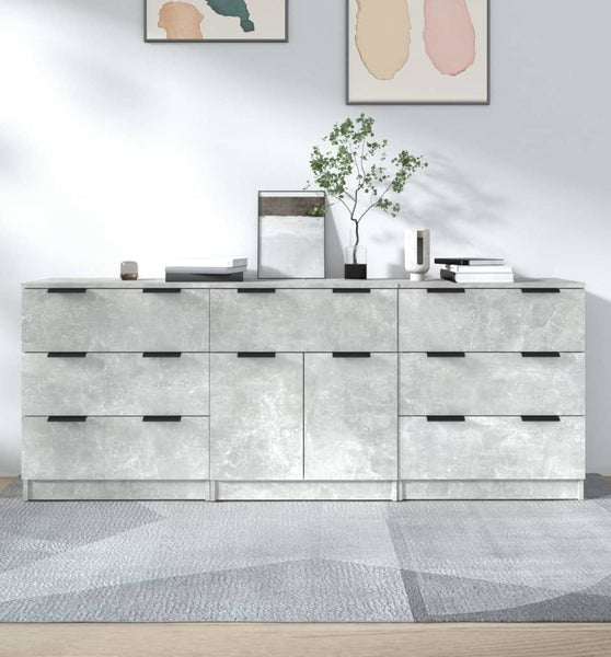 3-tlg. Sideboard-Set Betongrau Holzwerkstoff