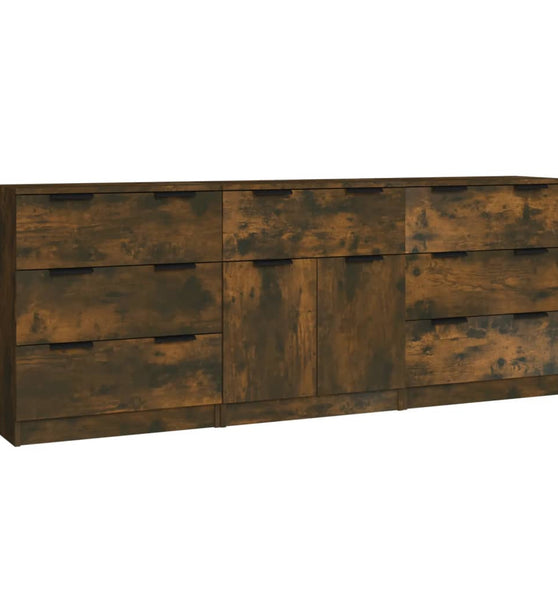 3-tlg. Sideboard Räuchereiche Holzwerkstoff