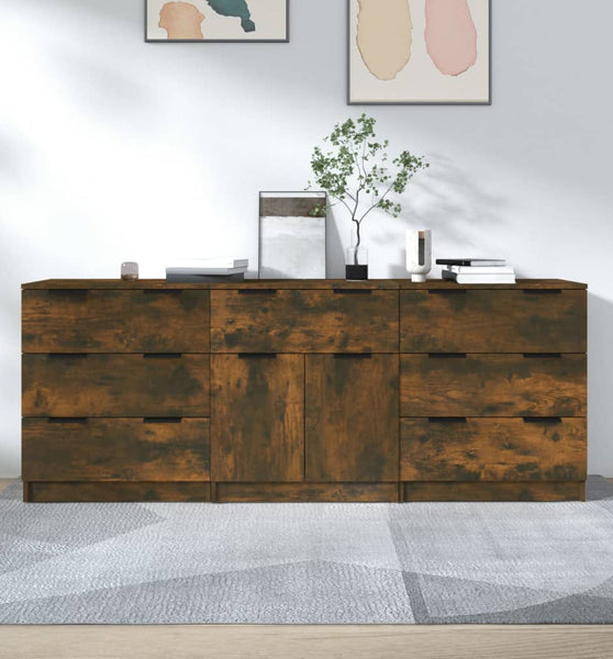 3-tlg. Sideboard Räuchereiche Holzwerkstoff