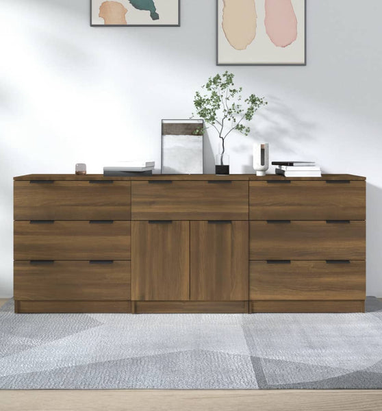 3-tlg. Sideboard Braun Eiche-Optik Holzwerkstoff
