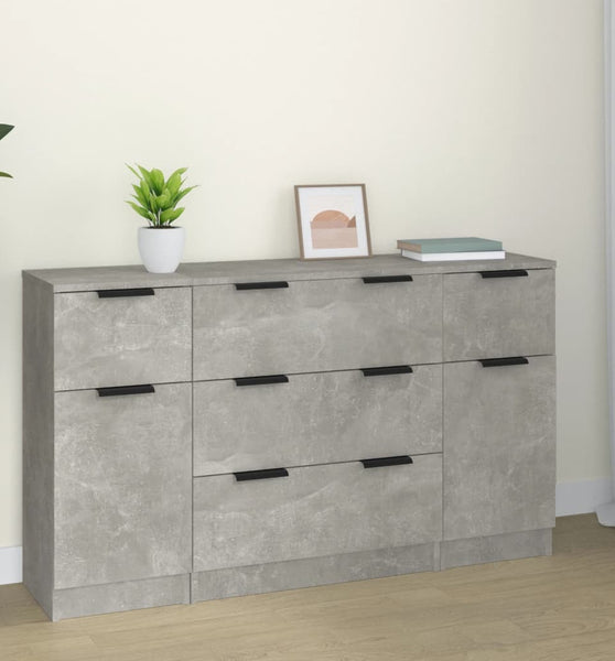 3-tlg. Sideboard-Set Betongrau Holzwerkstoff