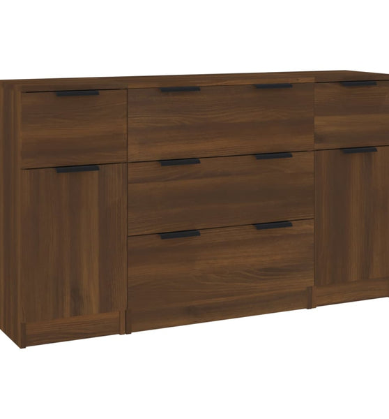 3-tlg. Sideboard-Set Braun Eichen-Optik Holzwerkstoff