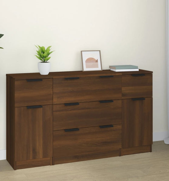 3-tlg. Sideboard-Set Braun Eichen-Optik Holzwerkstoff