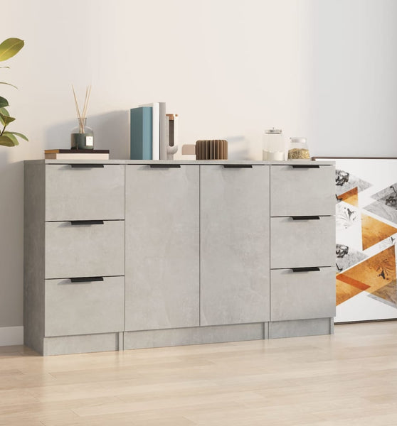Sideboards 3 Stk. Betongrau Holzwerkstoff