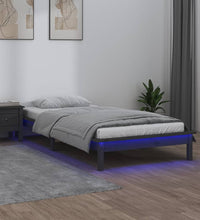 Massivholzbett mit LEDs Grau 100x200 cm