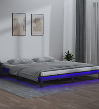 Massivholzbett mit LEDs Grau 120x190 cm