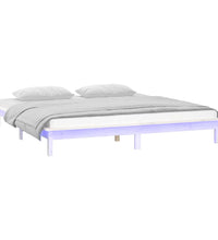 Massivholzbett mit LEDs Weiß 135x190 cm