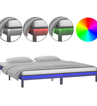Massivholzbett mit LEDs Grau 135x190 cm