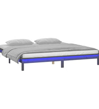 Massivholzbett mit LEDs Grau 135x190 cm