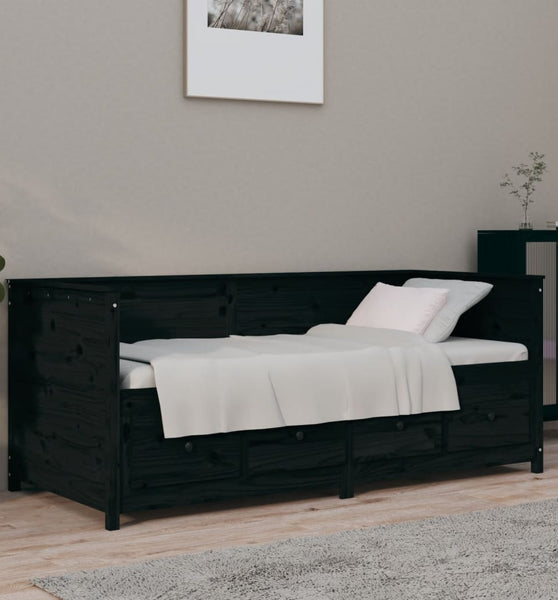 Tagesbett Schwarz 75x190 cm Massivholz Kiefer