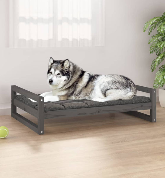 Hundebett Grau 105,5x75,5x28 cm Massivholz Kiefer